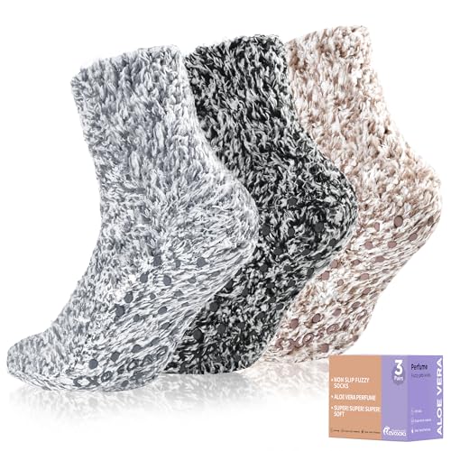 Revosoxs Fuzzy Socks with Grips for Women Men,Non Slip...