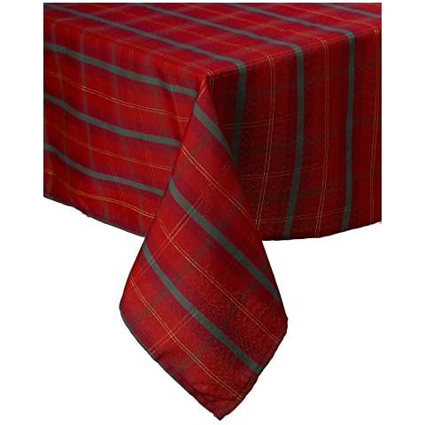 Tartan Check Woven Tablecloth Red & Gold Festive Christmas Dining Table Linen (54" x 54" Square) Cover