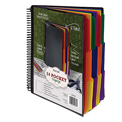 Image of Samsill Spiral Folder Organizer - 12 Dividers & 24 Pockets with Notepad Holder, Multi Pocket Color Cordinated Folder Binder with Customizable Tabs, Document Organizer (Basic)