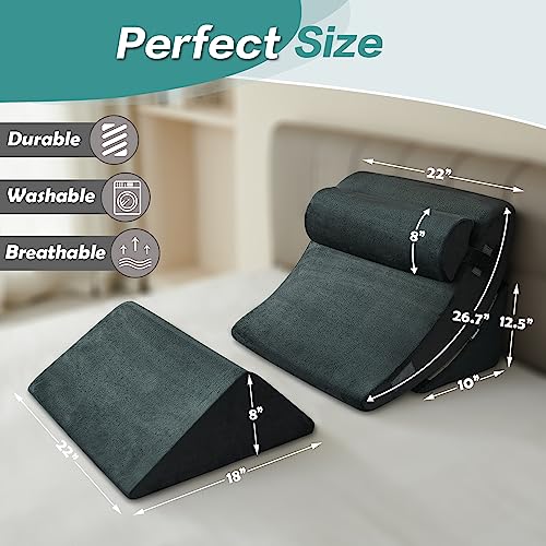 Ganaver 4Pcs Wedge Pillow For Sleeping, Orthopedic Bed Wedge Pillows For After Surgery, Foam Triangle Sit Up Pillow Wedge For Back, Neck, Shoulder Support, Leg Elevation, Acid Reflux, Gerd, Snoring #TOP5
