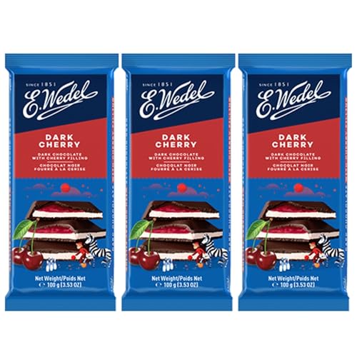 E.Wedel Dark Chocolate with Cherry Filling 100g Pack of 3 | Dark Chocolate Gift | Made in Poland Cocoa from Ghana