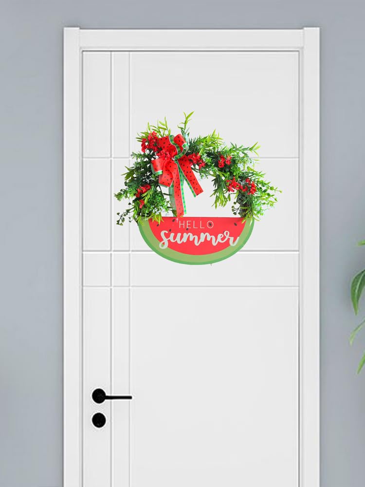Cartello Hello Summer Anguria da 16 Pollici per Porta D'ingresso Ghirlande Estive di Anguria Ghirlande Primaverili con Fiocco di Anguria per Porta D'ingresso Parete Portico