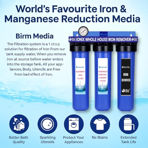 Image of IONIX Whole house Iron remover system with Triple filteration, Tank filter, Iron filter for whole house, Blue
