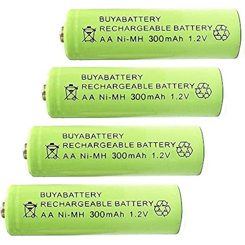 BuyaBattery AA 1.2v 300mAh NiMH Rechargeable Solar Light Batteries for Outdoor Garden Solar Lights (4 Pack) Cover