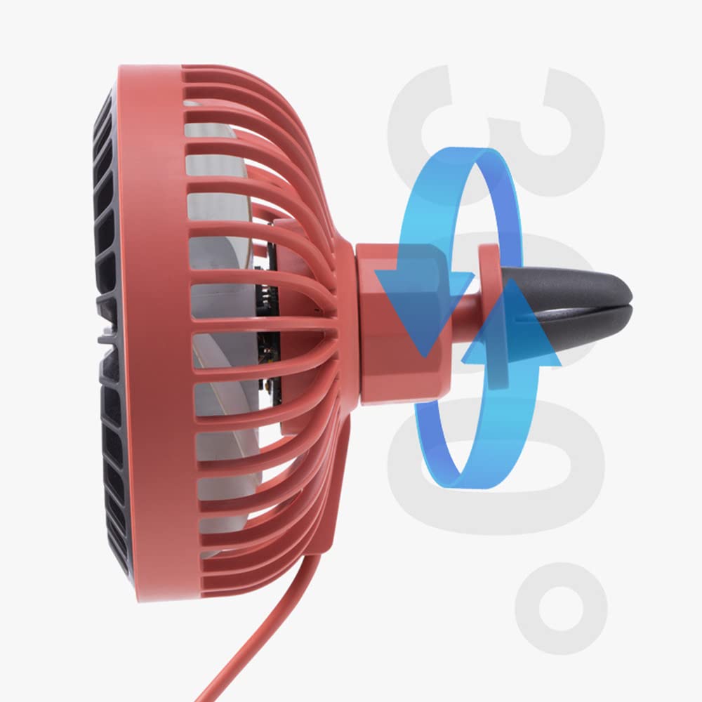 Riloer Auto Airconditioner Koelventilator, Draagbare Auto Koeler Ventilator Mini Auto Zomer Luchtventilator, Elektrische Ventilator met 360° Rotatie 3 Snelheden Nachtlampje, USB Powered