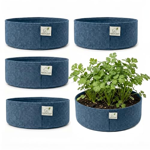 Image of 400 GSM Geo Fabric Round Grow Bags 12x6 Inch, Blue Planting Bags for Terrace and Kitchen Gardening Pack of 5