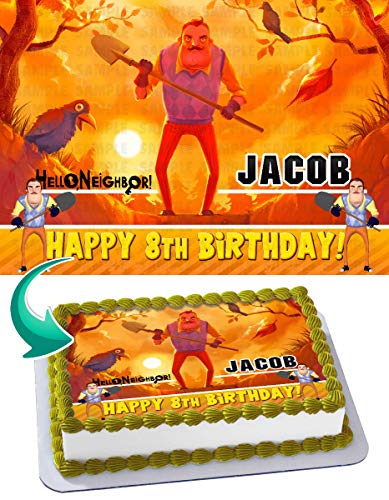 Cakecery Hello Neighbor Edible Cake Image Topper Personalized Birthday Cake Banner 1/4 Sheet