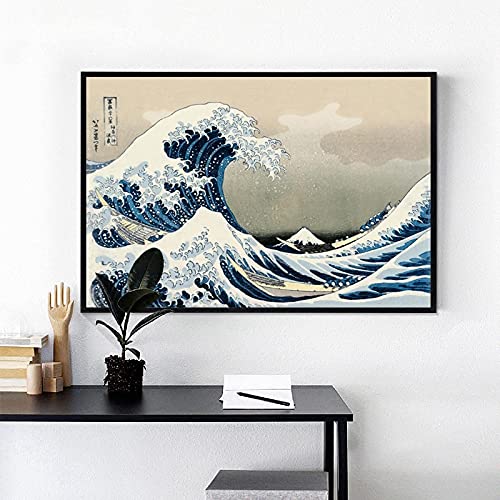 有名な絵画神奈川浮世絵の波キャンバスポスターに日本のプリントヴィンテージウォールアートピクチャーオフィス家の装飾40x60cmフレームレス