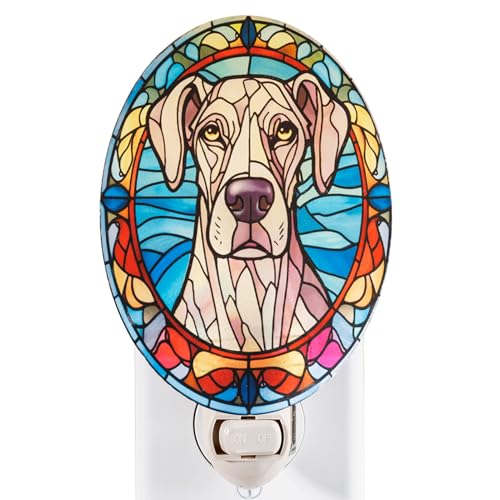 Image of Dog Night Light Great Dane, Stained Glass Styled Plug-in Wall Nightlight, Bulb Included, Pet Memorial Dog Lover Gift, Bedroom Hallway Bathroom Decor, Manual On /Off Switch
