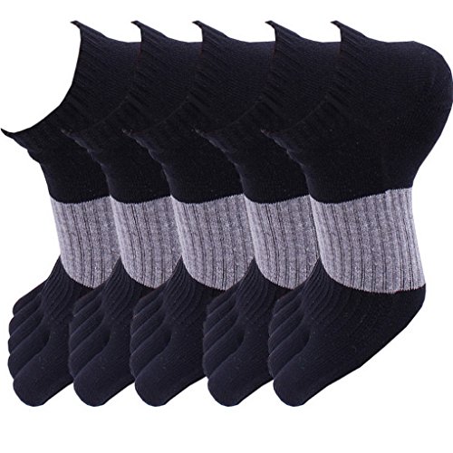 Evedaily 5 Pairs Men's Cotton Sports Running Five Finger Toe Socks Elastic Short Soild Socks