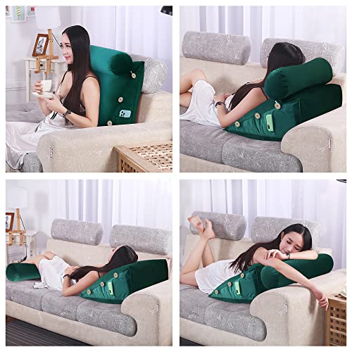 Vercart Adjustable Bed Reading Pillow Throw Wedge Pillows For Sleeping Triangular Bedrest Sofa Pillow For Lumbar Neck Back Support With Removable Velvet Cover, Cyan 23.5 Inches #TOP2