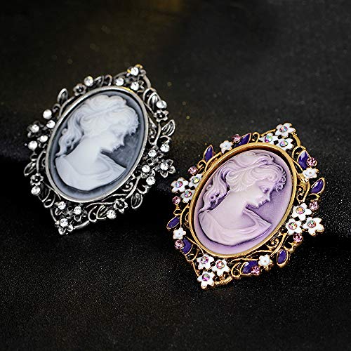 Image of lureme Vintage Elegant Victorian Lady Beauty Cameo with Crystal Brooch Pin (br000017)