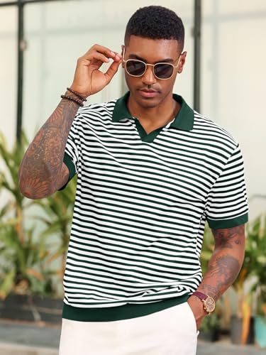 Camiseta polo tejida para hombre de Runcati, manga corta con cuello en V y rayas, ideal para golf y uso casual en verano miniatura 2