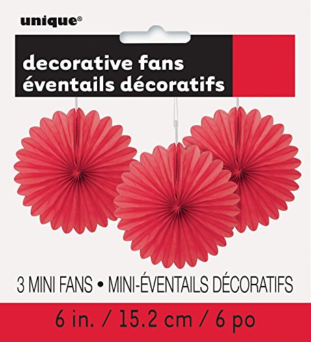 Solid Ruby Red Hanging Tissue Paper Fans - 6'' (3 Count) - Perfect For Parties & Home Decor