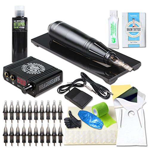 Dragonhawk Cartridge Tattoo Machine Kit Pen Rotary Tattoo Machine Black Tattoo Ink Needles Power Supply D1013-5 (V2)