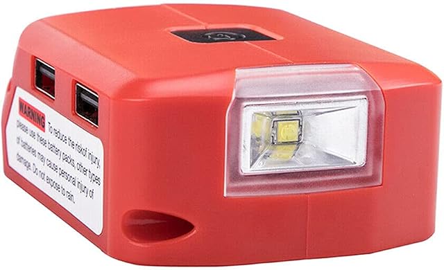 JANRI Battery Adapter for Milwaukee 18V Battery Adaptor with Dual USB Charger & DC Port & LED Work Light- Power Supply Compatible with Milwaukee m18 49-24-2371 Power Source Charger