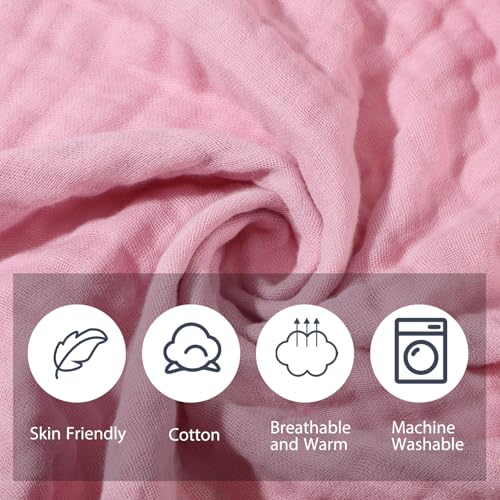 Image of VitalCozy 6 Pcs Baby Muslin Hooded Bath Towels and Washcloths, Muslin Hooded Baby Towels Absorbent Blankets for Gift Newborn Infant Shower (Pink,Orange)