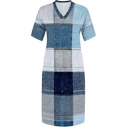 Image of Plus Size Maxi Dress for Women Short Sleeve V Neck Casual Loose Sundress with Pockets