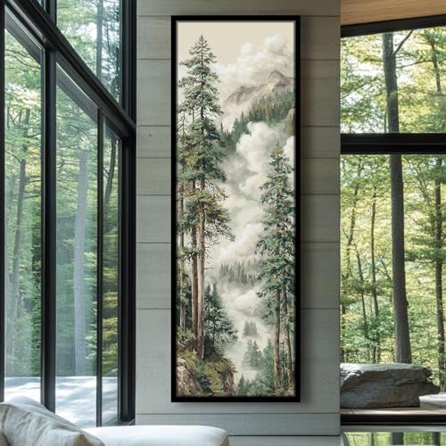 Affiche verticale allongée grand format cadre intérieur bois