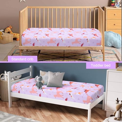 Image of UOMNY Crib Sheet 52x28 Baby Sheet for Girls Breathable Dog Fitted Crib Sheet for Standard Crib and Toddler Mattress Soft Toddler Sheet Purple