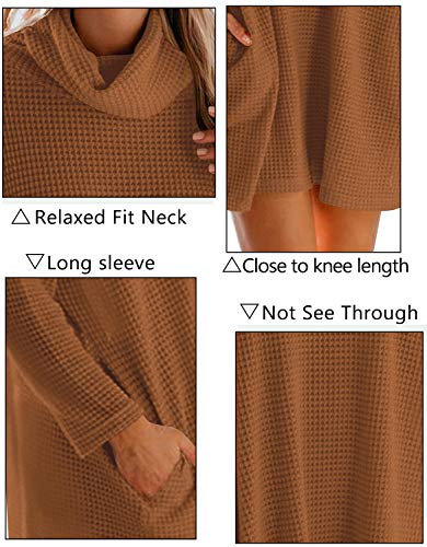 Woneta Women's Turtleneck Long Sleeve Sweater Dress Oversized Loose Knitted Sweater Dress with Pocket Pullover Tops W293-xiuhong-S Rust