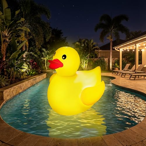 Image of Hungdao 1 Pack 4 Feet Christmas Light up Inflatable Duck Pool Float with LED Lights Giant Glow in The Dark Blow up Large Rubber Duck for Holidays Carnival Festival Party Decoration