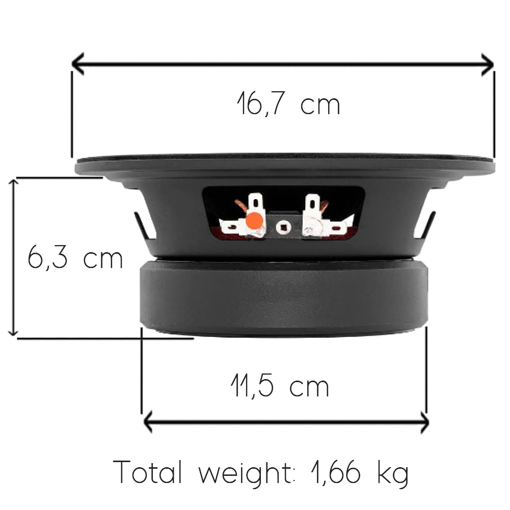 1 MIDRANGE Compatible con DS18 Pro-GM6.4B Altavoz de 16,5 cm 165 mm 6,5" de diámetro 140 Watt rms y 480 Watt MAX 4 Ohm sensibilidad 95 db + Sticker Gratis, 1 Pieza