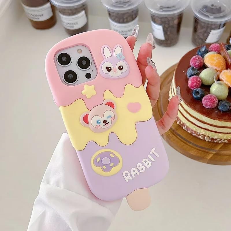 Image of COVERLY for iPhone 15 Pro Max 3D Ice Candy Rabbit Cartoon Case,Premium Silicone Case Ice Cream Duffy Bear Toy Adorable Dream Full Protective Cute Kawaii Aesthetic Cover for Apple iPhone 15 Pro Max