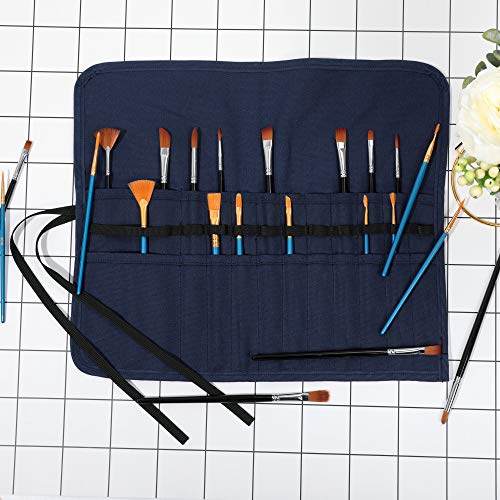 Image of Denifiter Artist Paint Brushes Organize Pouch, 16 OZ Waxed Cotton Canvas Pencil Case (Blue)