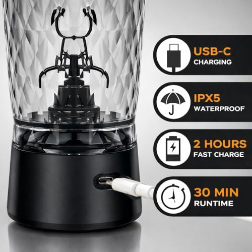 Image of DIAMOND X Mixer Grinder (Made with Tritan), 7500 RPM, IPX5 Waterproof, Type-C Cable, Portable Mixer Cup with STORAGE BOX, Mixer Electric (Black Onyx)