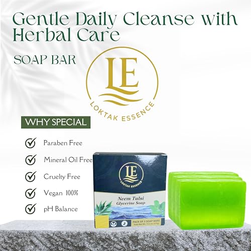 Image of Neem Tulsi Glycerine Soap Bar | Premium Handmade Herbal Soap with Neem, Tulsi, Aloe Vera & Vetiver | Gentle Cleansing for Oily & Dry Skin | 3 x 125g