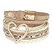 P Ammy Fashion® Women's Multi-layer Love Heart Leather Wrap Bracelets Stackable Boho Bangles Bohemian Cuff with Magnetic Clasp Jewelry Gift