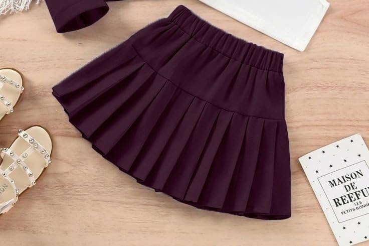 Image of Three Piece Co ord Set Dress for Girls| Jacket Top and Skirt Open Front Suits Set| Girls Clothing Set