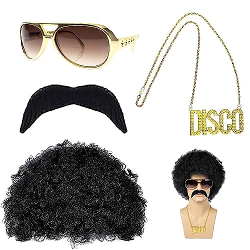 70er & 80er Jahre Outfits Herren - Hippie Kostüm mit Afro Perücke,...
