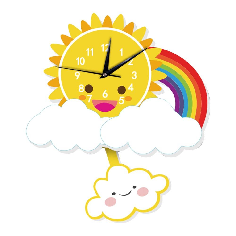 DemiawakingUK Cute 3D Wall Clock Decorative Sun Clouds and Rainbow Wall Clocks Silent Non Ticking for Kids Bedroom Nursery Living Room Home Decor