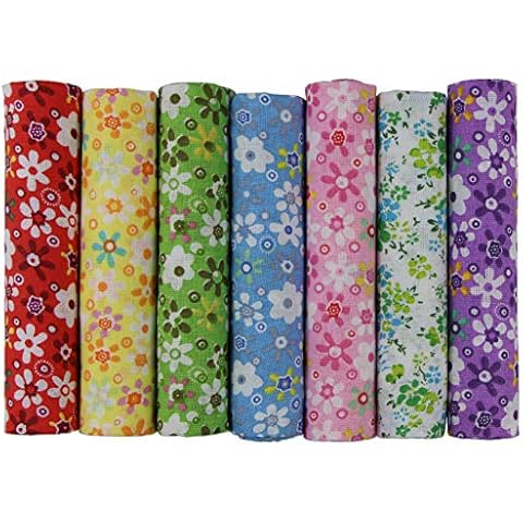 aufodara 7Pcs Cotton Fabric Bundle Squares 50x50cm, Pure Cotton Tissue, Stylish Patterns Home Cloth Bundles for Sewing Quilting Patchwork DIY Crafts (Multicolor - Flower01) Cover