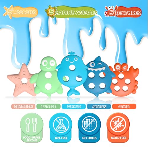 Toddler Bath Toys, Premium Silicone Mold Free Ocean Animal Shape Sorting & Stacking Baby Bath Toys, No Hole Bathtub Floating Toys Gift for Boys Girls, Early Learning Sensory Water Toys, Bathtime Fun - Image 4