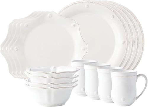 Miniatura 1 de Juliska - Berry &amp; Thread Classic Whitewash 16 piezas - Cerámica blanca, vajilla - Platos de cena, platos de ensalada, cuencos y tazas