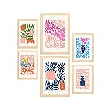 Nacnic Set de 6 Posters Minimalismo en Colores Pastel. Flower Power. Láminas de Paisajes y Naturaleza para el Diseño y Decoración de Interiores. Tamaños A3 & A4, Marcos Color Madera.