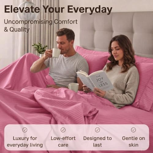 Image of Living Roots Glace Cotton 180 TC Single Bedsheet Set with 2 Single Bedsheets & 2 Pillow Covers |60 x 90 Inches |Soft, Breathable & Durable |Fits Mattress up to 4 Inches |No Colour Bleeding (Pink)