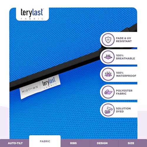 Image of Midtown Umbrellas - 10-Year-No-Fade 9 Ft Patio Umbrella with Terylast Fabric, Auto-Tilt Aluminum Frame and 8 Reinforced Ribs for Deck, Pool, Garden & Beach - Cobalt Blue Canopy, Black Pole