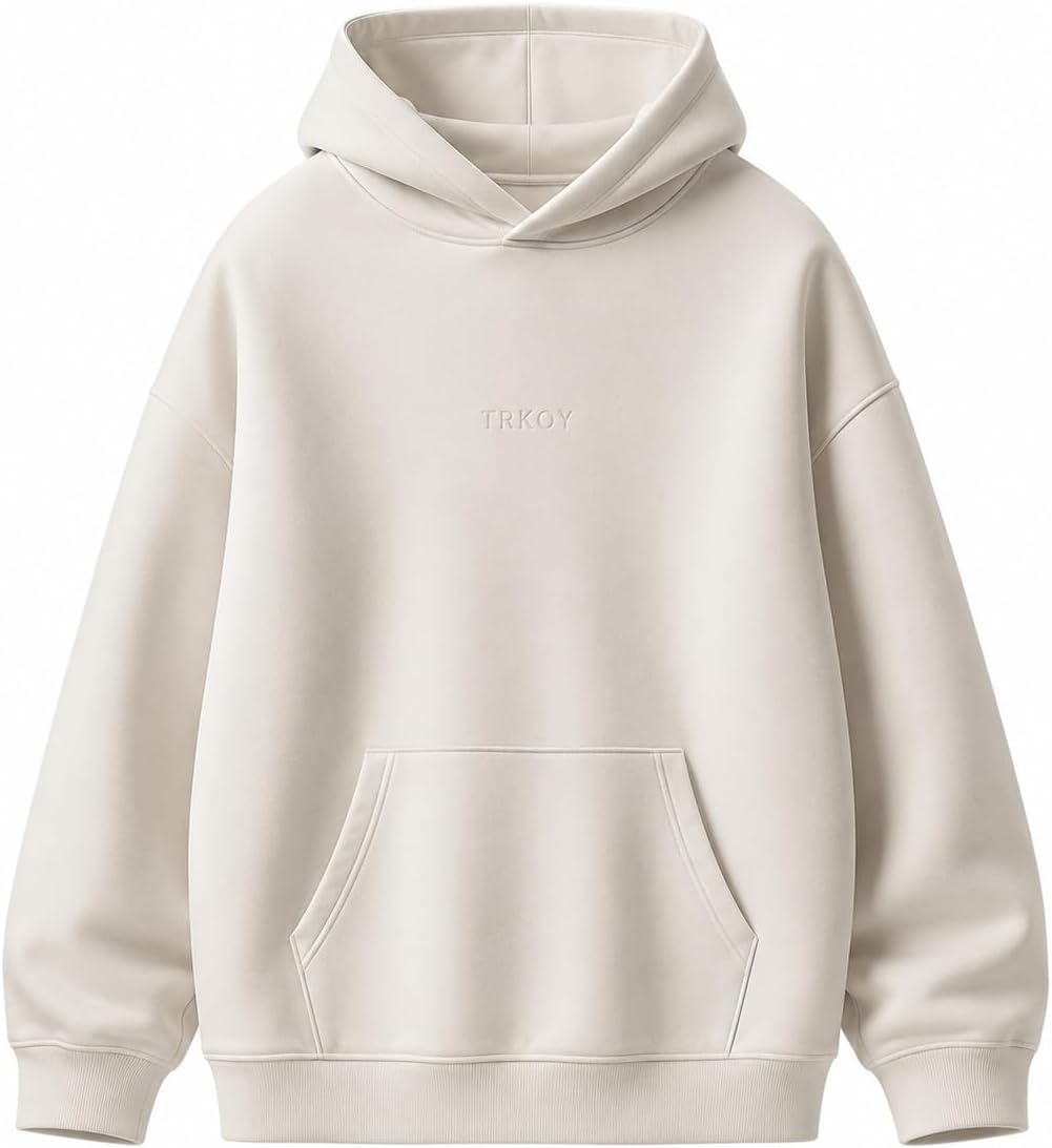 TRKOY Premium Hoodie for Men and Women, Oversized Sweatshirt Ivory
