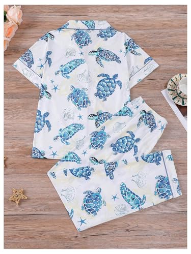 Image of Verdusa Women's 2 Piece Pajama Sets Cute Printed Fall Pajamas Sleepwear Button Up Shirt with Pants Lounge Pjs