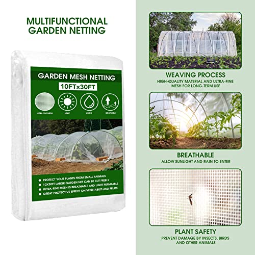 Garden Mesh Netting Kit, Plant Covers 10X30Ft Ultra Fine Mesh Netting With 6 Sets Garden Hoops ＆12 Clips, Bird Netting Protection For Fruit Vegetable Flowers Animals Greenhouse Cover #TOP1
