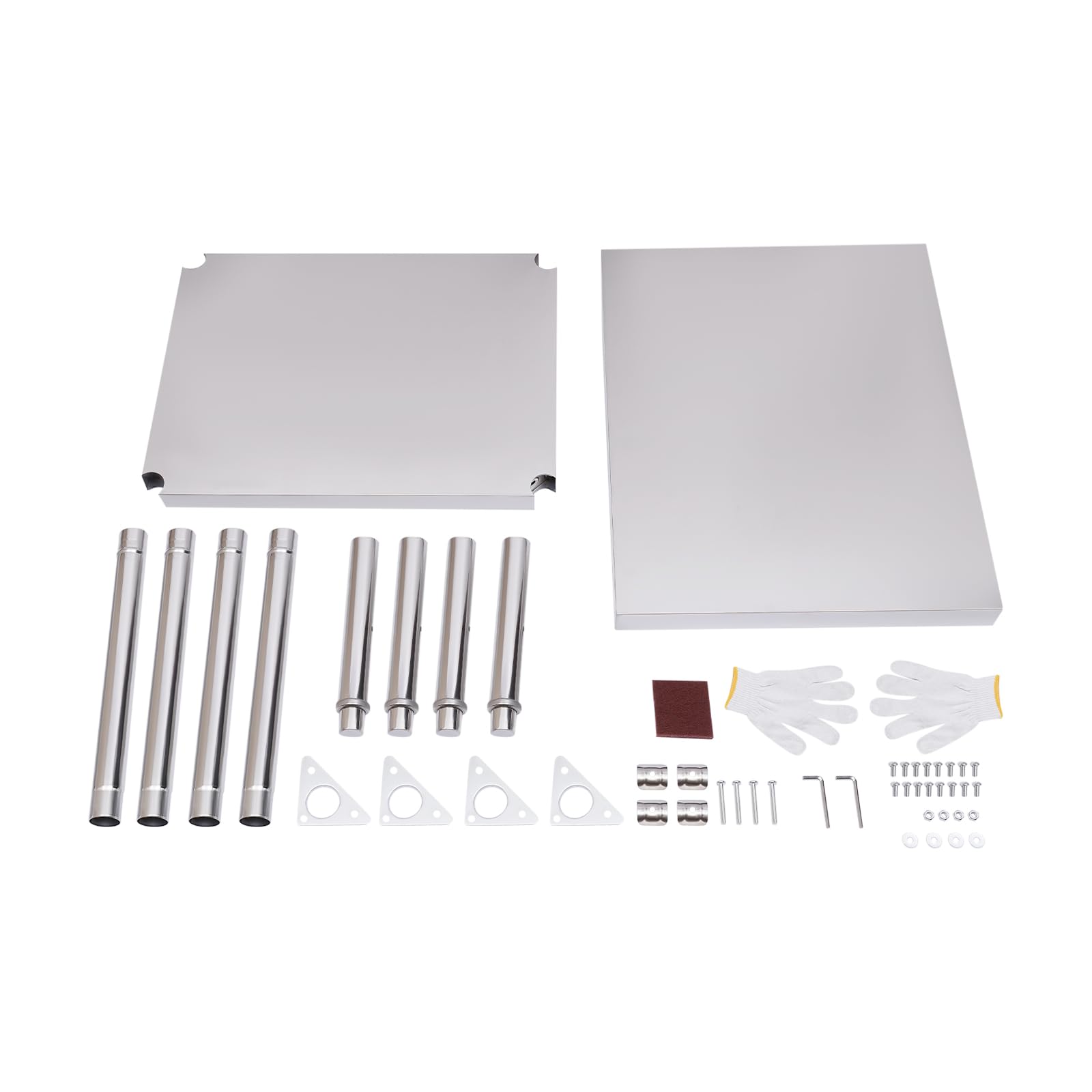 Tavolo da lavoro in acciaio inox, a 2 livelli, in acciaio inox, 76 x 60 x 80 cm, con tappetino regolabile, per cucina, ristorante, panetteria