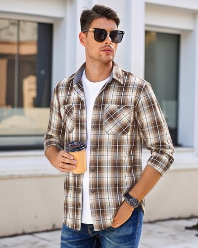 Image of WARHORSEE Flannel Shirt for Men Long Sleeve Button Down Plaid Shirts