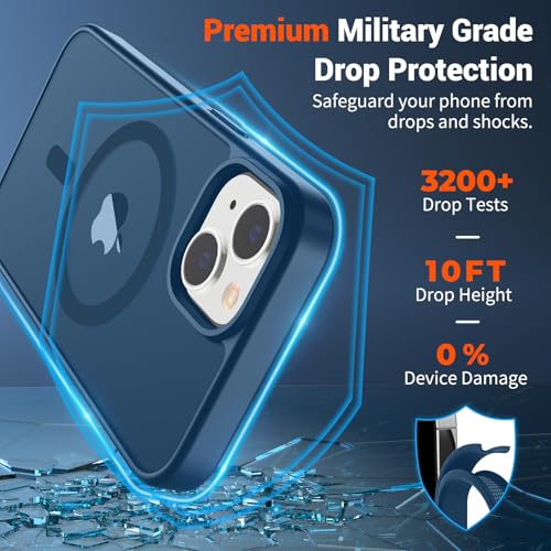 Image of SUPFINE Magnetic for iPhone 15 Case (Compatible with MagSafe) (Military Grade Drop Protection) Slim Translucent Matte Shockproof with Anti-Fingerprint Phone Case,Deep Blue