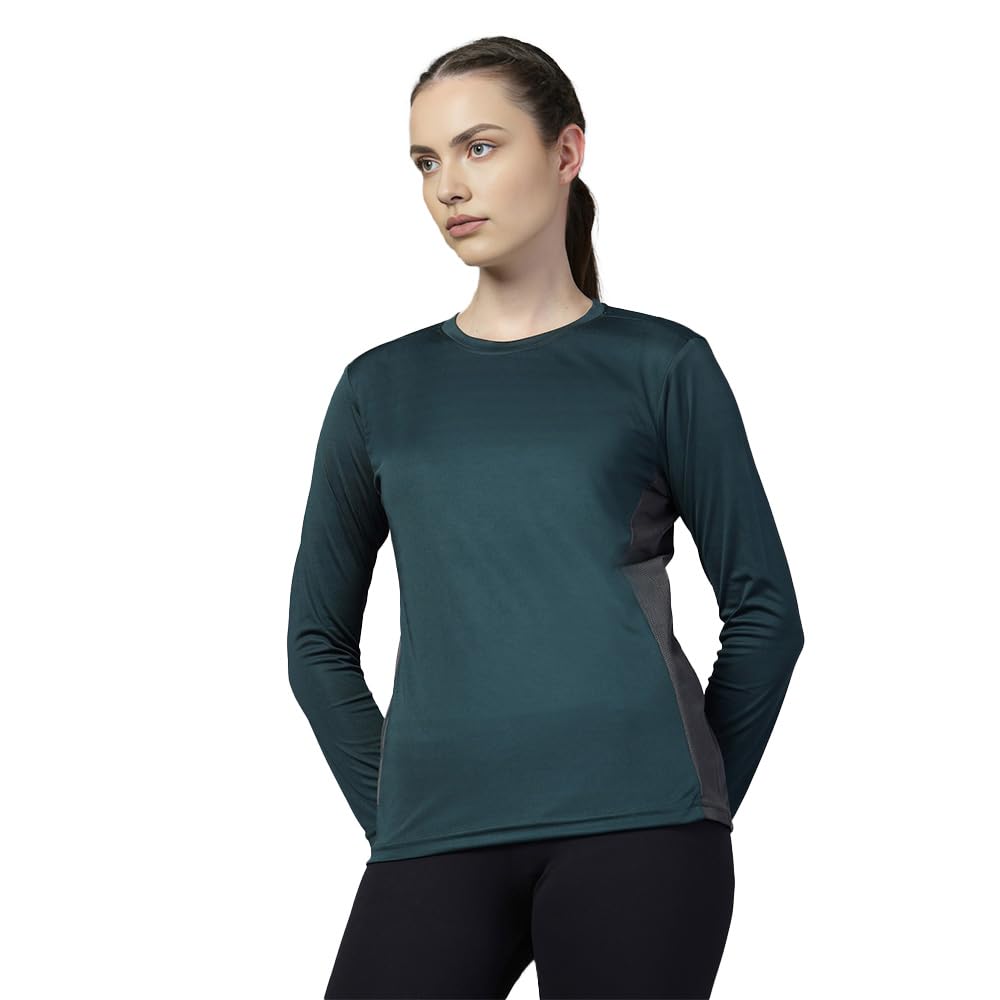 CHKOKKO Women’s Activewear Sports Gym Workout Full Sleeve T-Shirt Lightweight UV Protection Breathable Stretch Round Crew Neck for Training Running Yoga