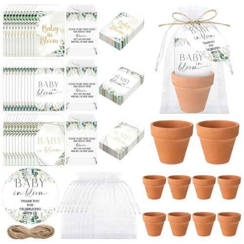 Reallnaive Baby Shower Party Favors Baby in Bloom Envelopes Seed Packets Include 24 Mini Terracotta Pots Seed Packets 24 Self Adhesive Envelopes Thank You Tags Gifts for Party(Greenery) by Reallnaive - Used condition - US$19.81