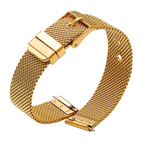 SMYAOSI Correas de Reloj de Malla de Acero Inoxidable para Hombres y Mujeres, Correas de Reloj de Malla Ajustables de Liberación Rápida 10mm 12mm 14mm 16mm 18mm 20mm 22mm (22mm, Oro)